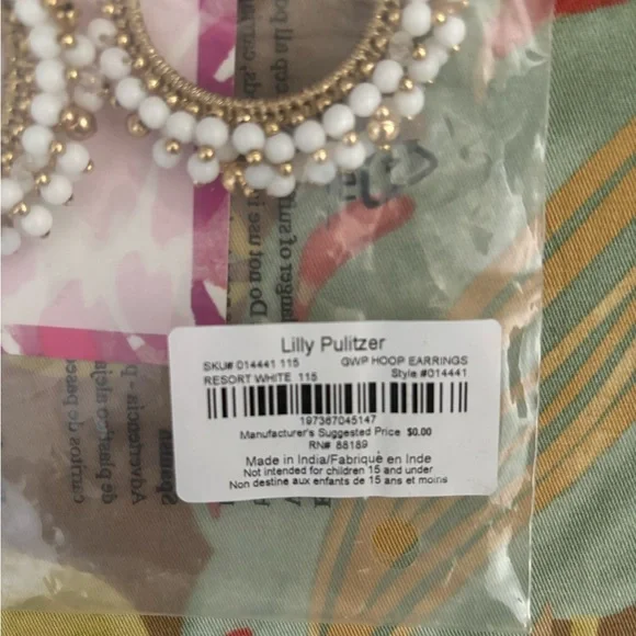 Lilly Pulitzer Resort White Gold Tone Earrings NWT - Picture 3 of 3